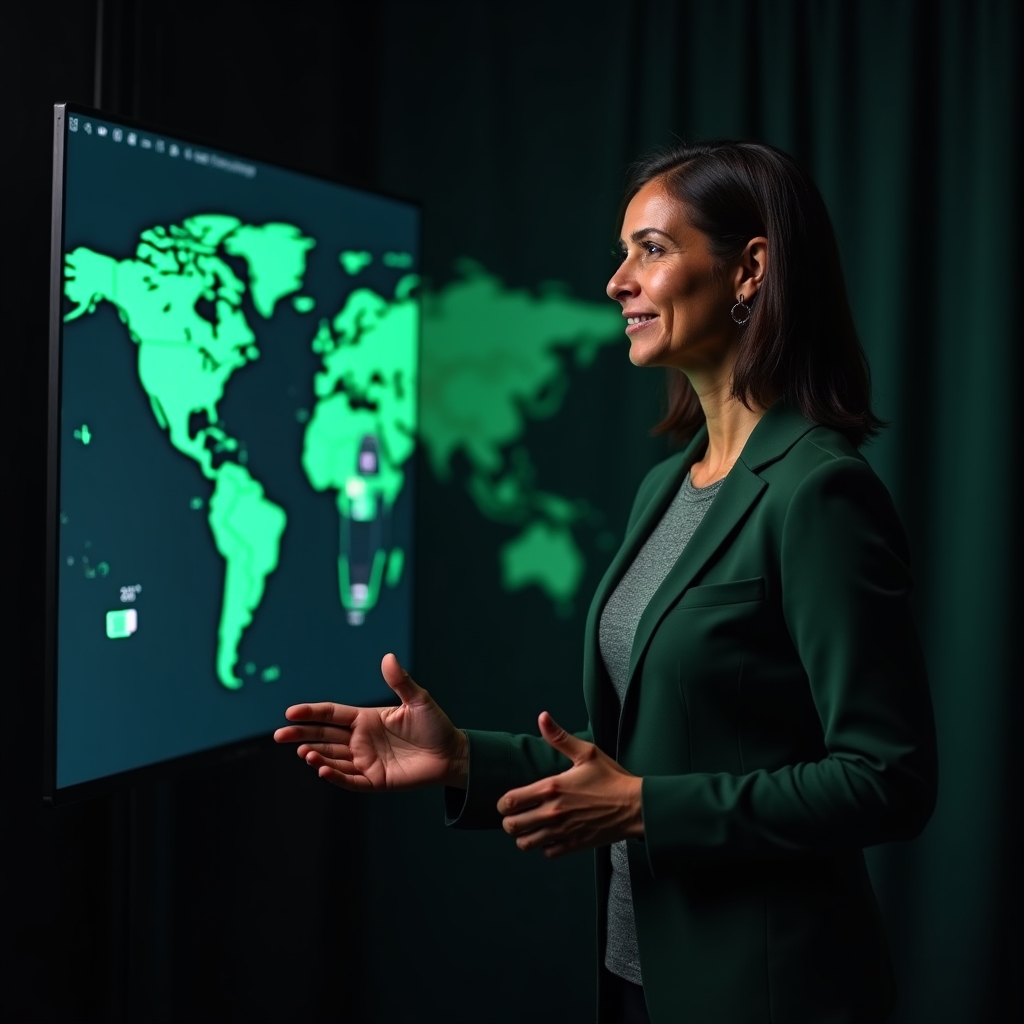 Webinar host presenting a local SEO session in front of a screen showing a map interface